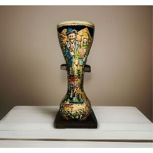 Vintage Tilso Hand Painted Quarter Yard Beer Stein Ceramic Japan W wood Holder